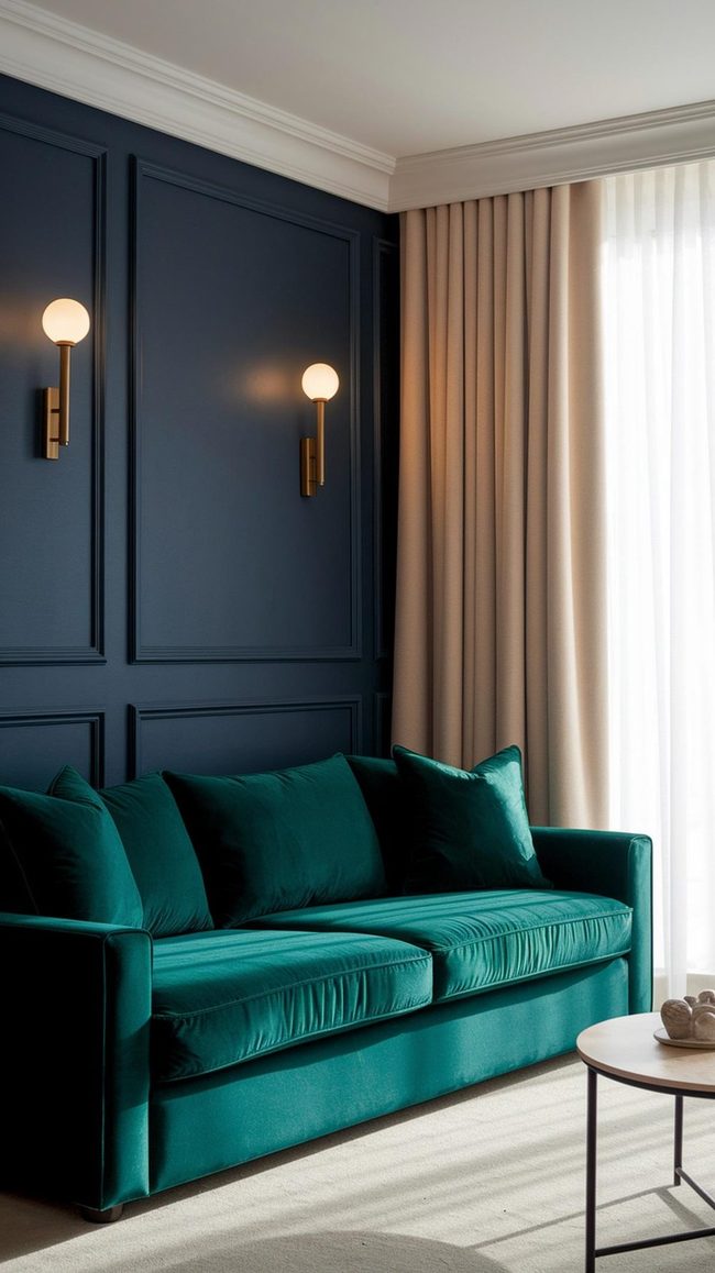 Navy Blue Meets Emerald Green Living