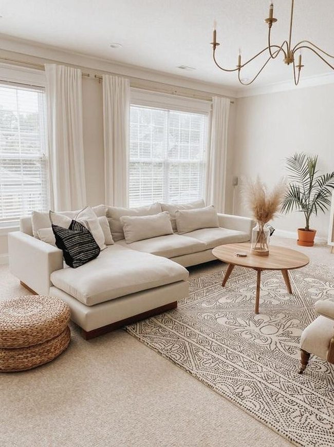 Cream Sofa Meets Striped Elegance