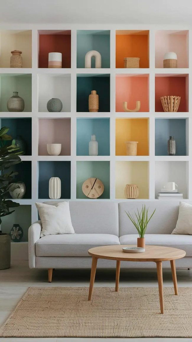 Color-Coded Shelves With Layered Objects