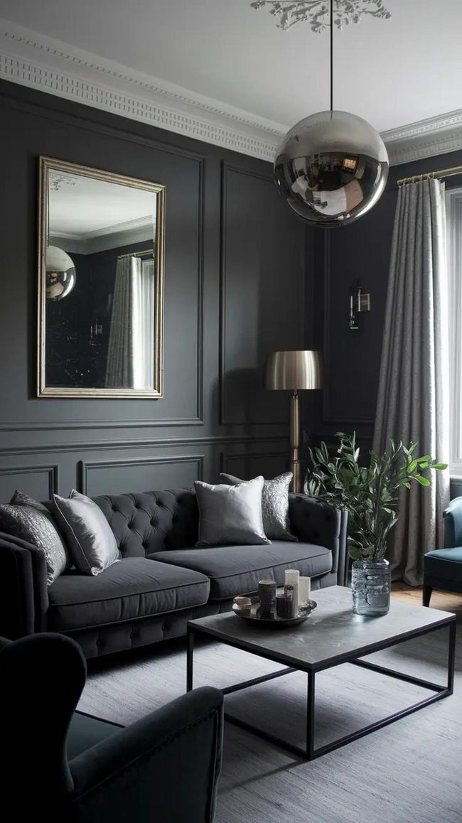Dark Grey Walls With Metallic Accents