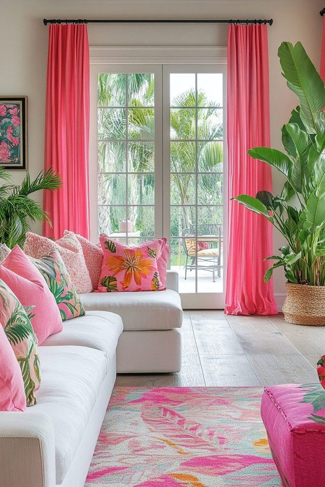 Pink Walls Meet Tropical Leaves
