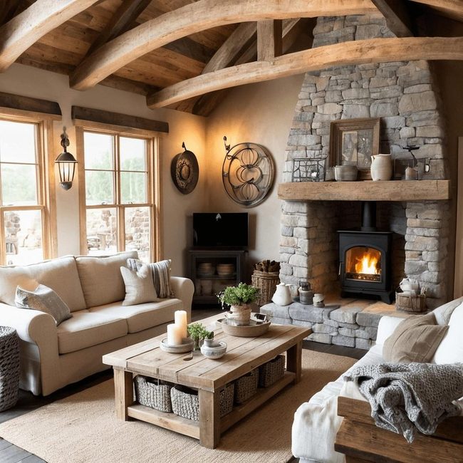 Weathered Teak and Stone Farmhouse