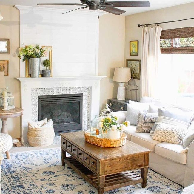 Coastal Blue Tiles Fireplace