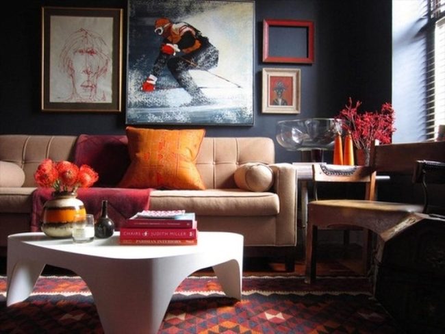 White Coffee Table With Warm Red Accents