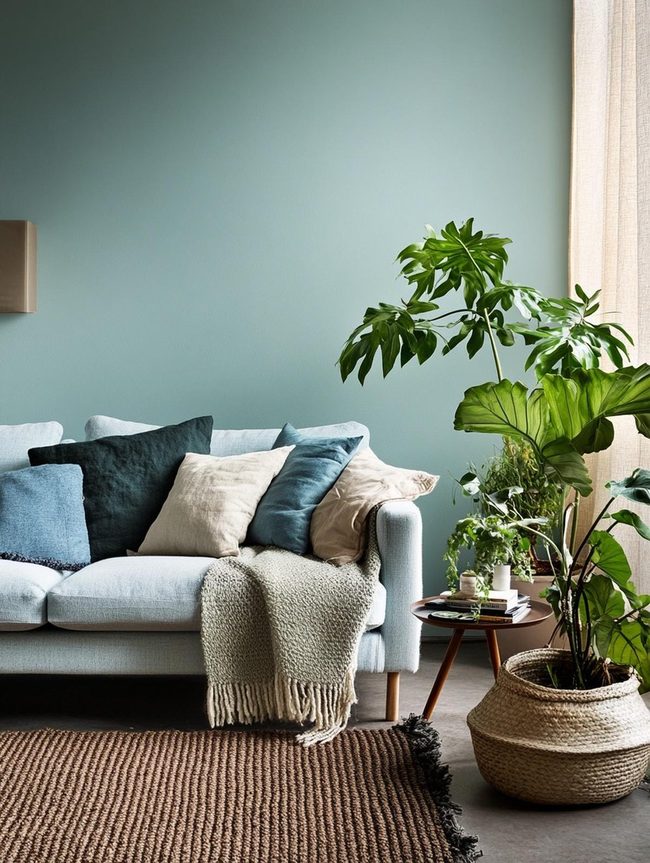 Pale Blue Walls Green Plants Contrast