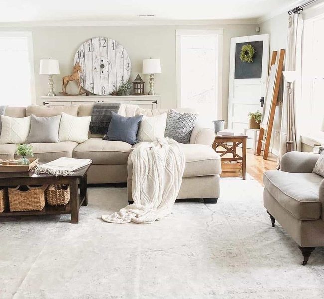 Gray Knit Throws Meet Vintage Clock