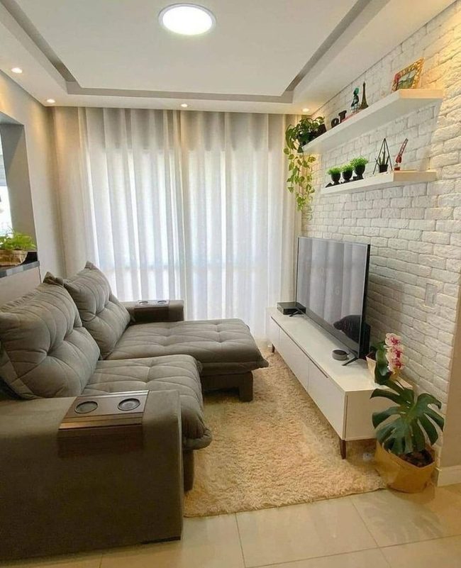 Sunlit White Brick Living Room