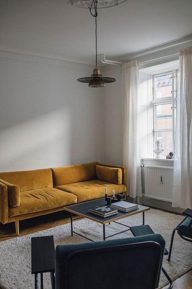 Mustard Sofa Anchors Minimalist Living