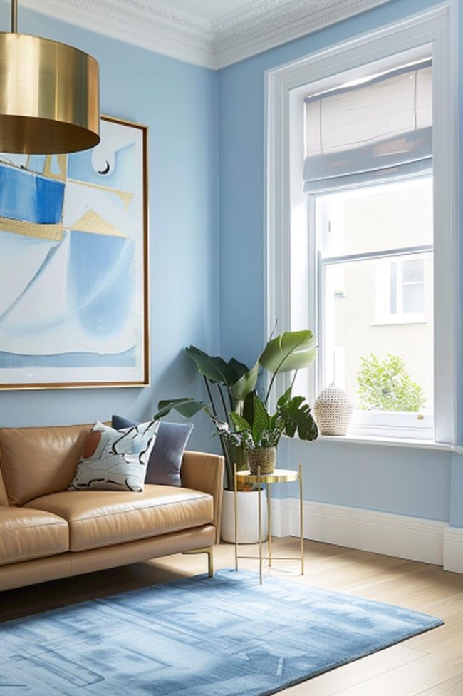 Lantern Blue Walls With Caramel Accents