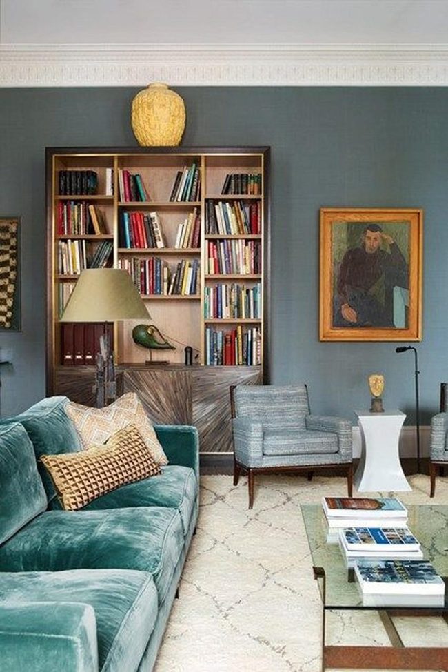 Green Velvet Sofa With Literary Charm