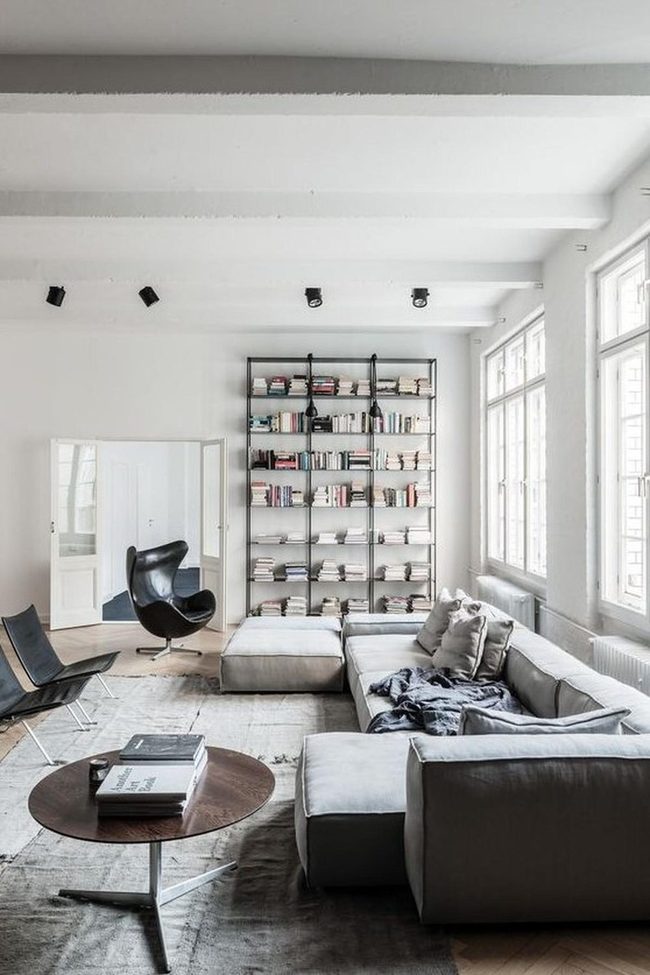 Sunlit Gray Sectional With Books