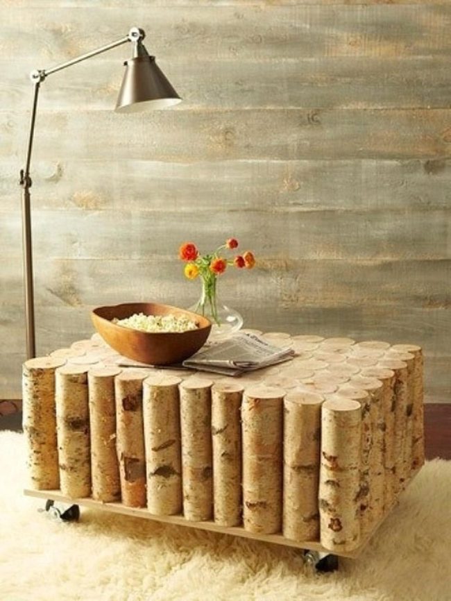 Raw Wood Wheeled Table Centerpiece
