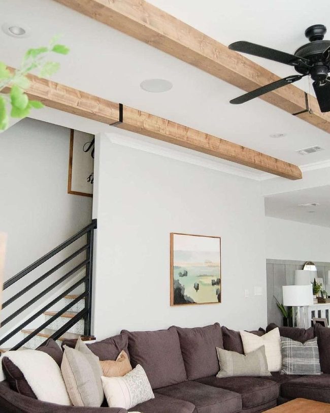 Warm Wood Beams White Ceiling