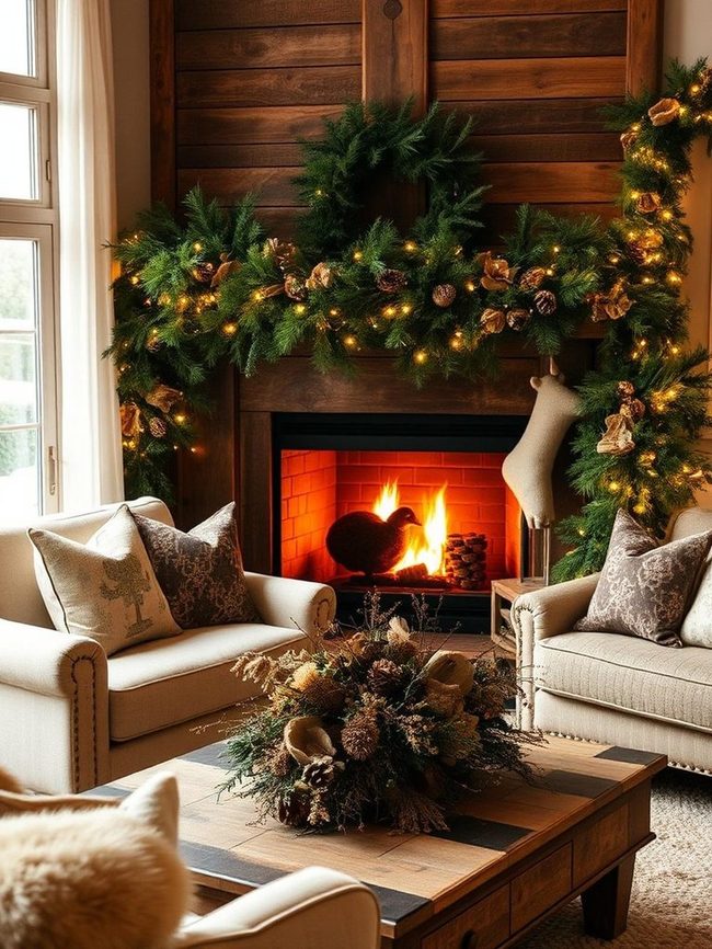 Pinecones and Evergreen Branches Indoors