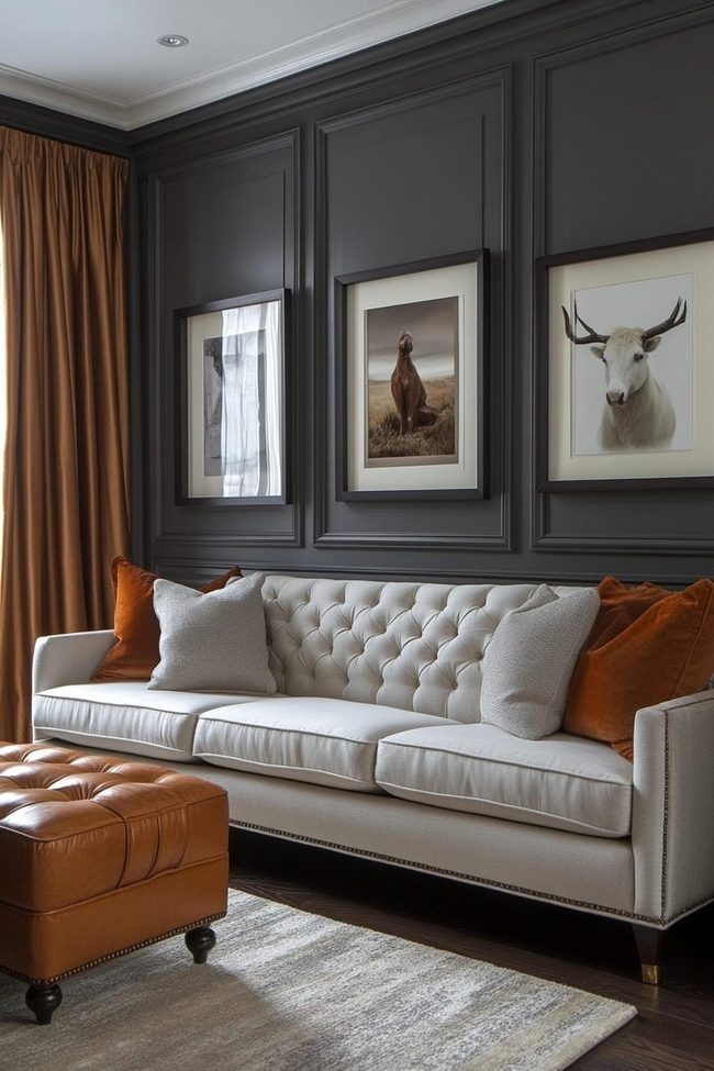 Grey Leather Couch With Layered Textures