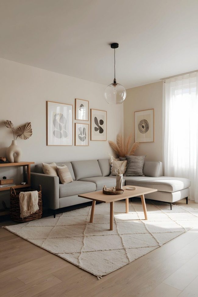 Grey Sectionals With Natural Wood Accents