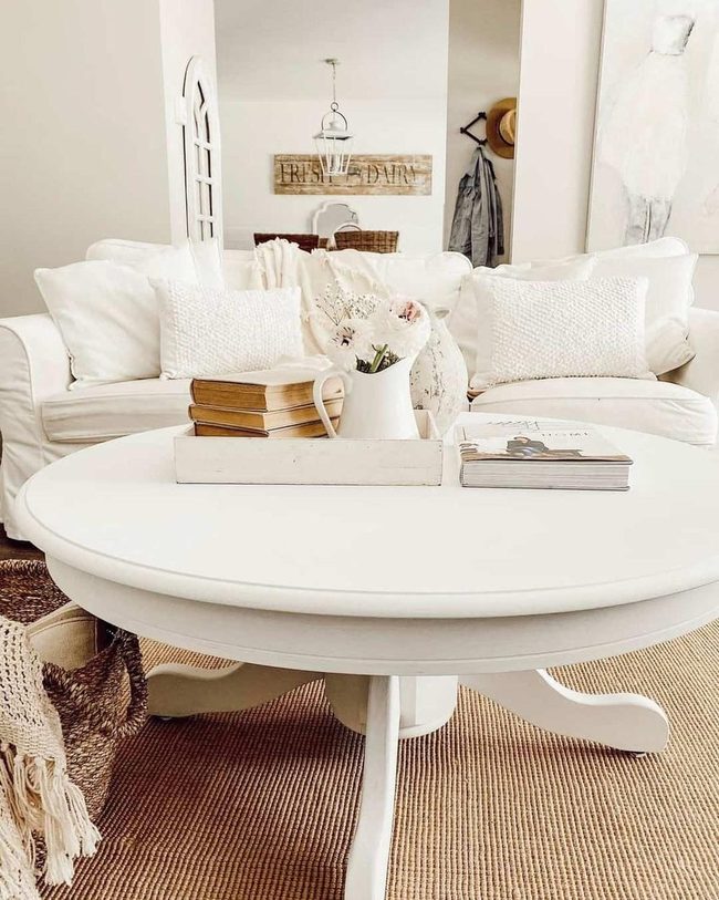 Round White Table Brown Carpet Comfort