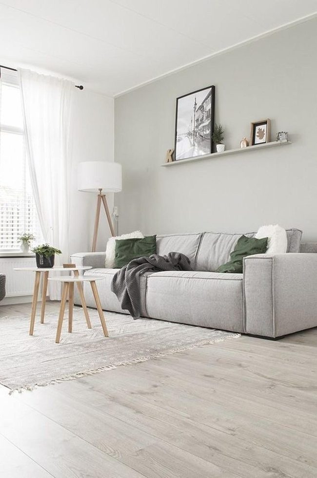 Gray Walls Green Accents Natural Wood