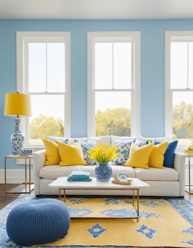 Luminous Blue Walls, Yellow Sunshine Touches