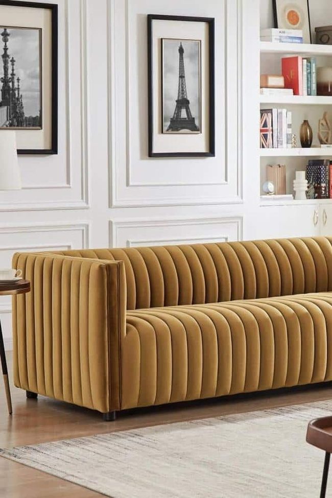 Golden Velvet Channel Sofa