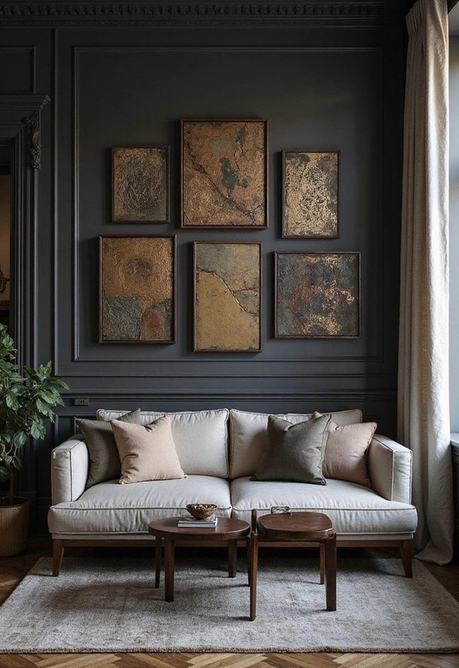 Dimensional Bronze And Teak Wall Art For Dark Interiors