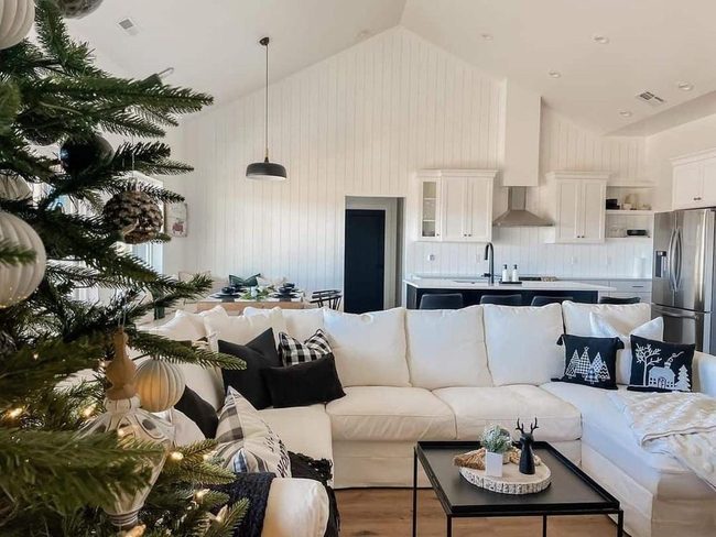 White Sectional Meets Festive Tree