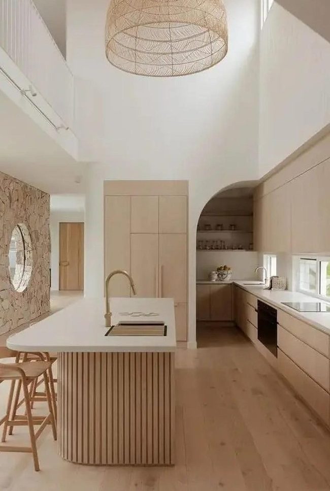Stone Wall Kitchen With Golden Light