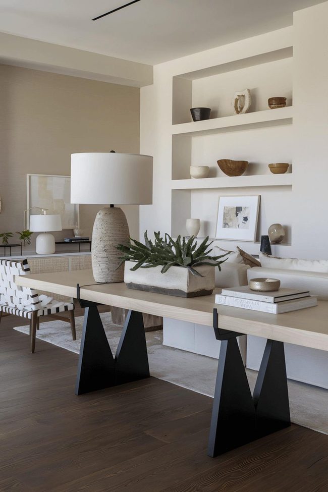 Long Pine Console With Black Iron Legs