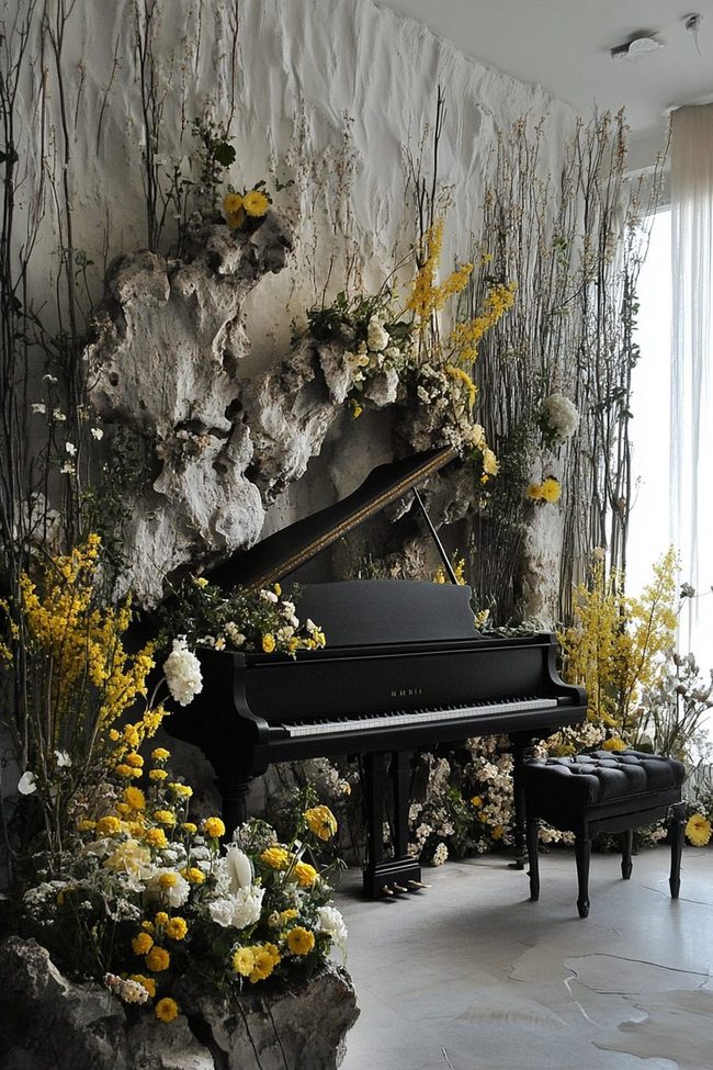 Green Plants Surrounding Grand Piano