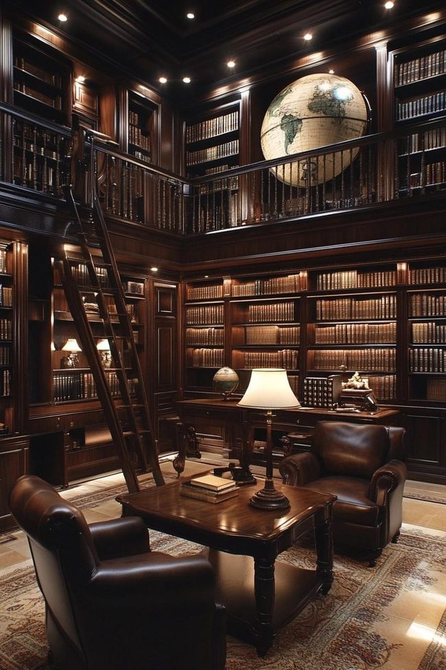 Leather And Oak Library Room