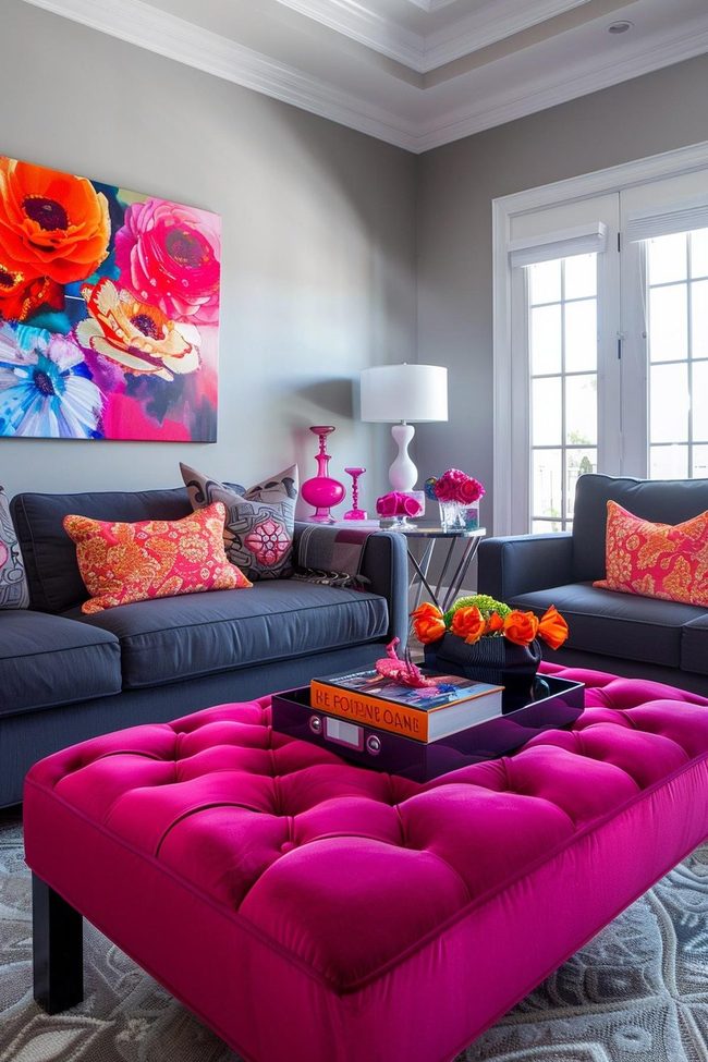 Blush Pink Navy Nautical Living Room