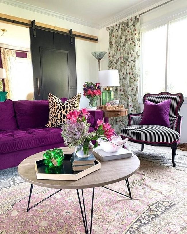Purple Couch Meets Graphic Patterns