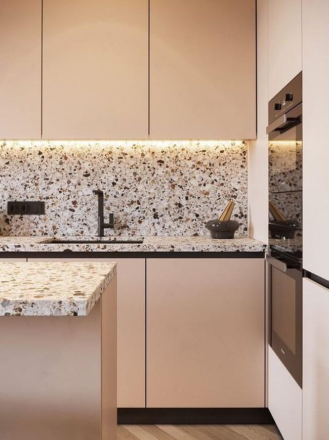 Speckled Countertops Meet Beige Simplicity