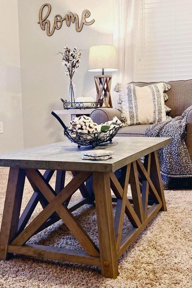 Wooden Table with Cotton Stems