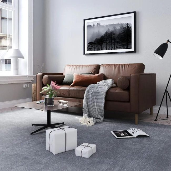 Brown Furniture With Geometric Black Art
