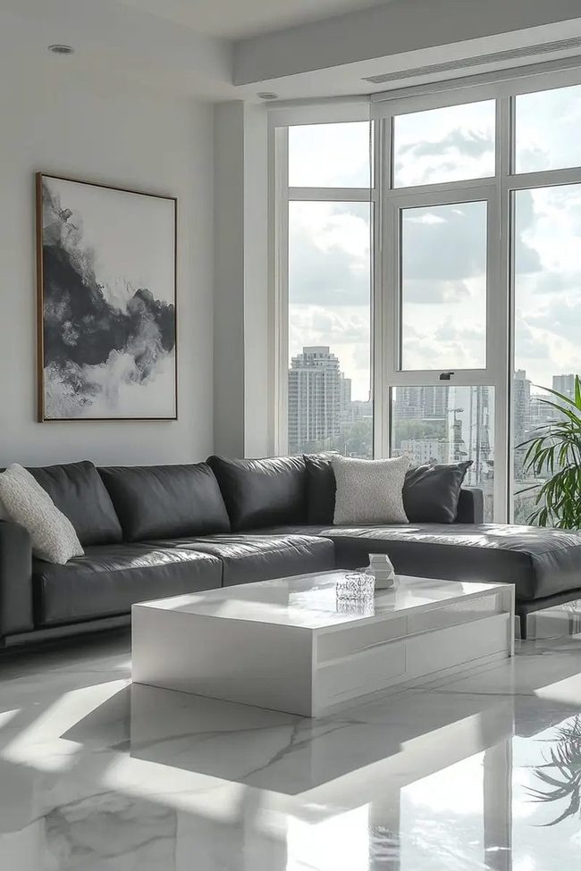 Dark Grey Sofa Anchors Modern Simplicity