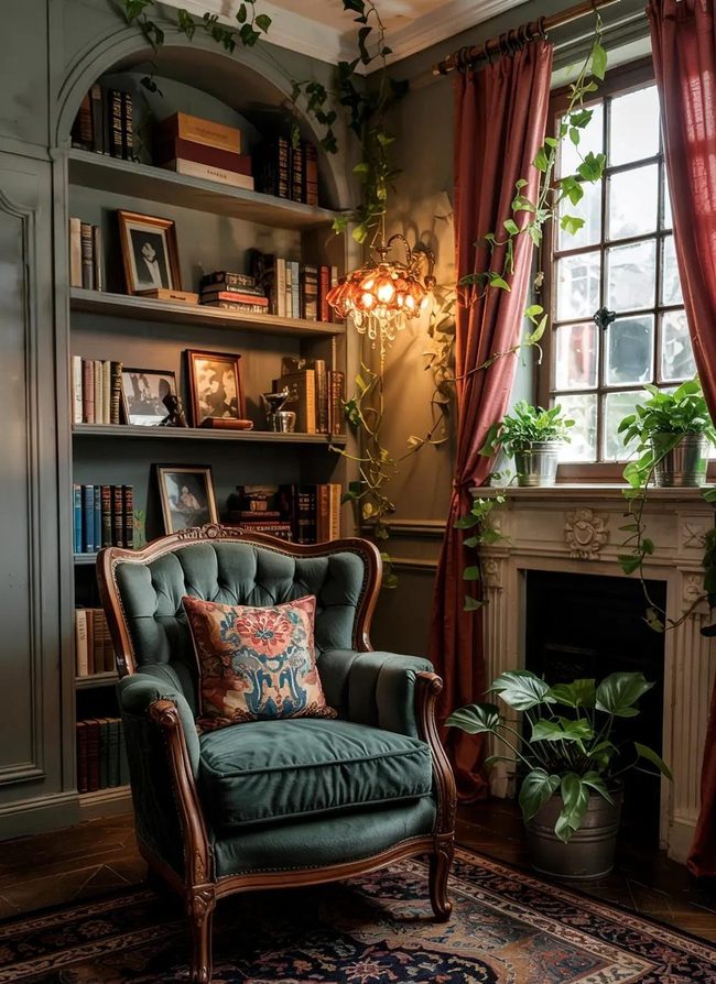 Brown Walls, Green Accents, Leather Comfort