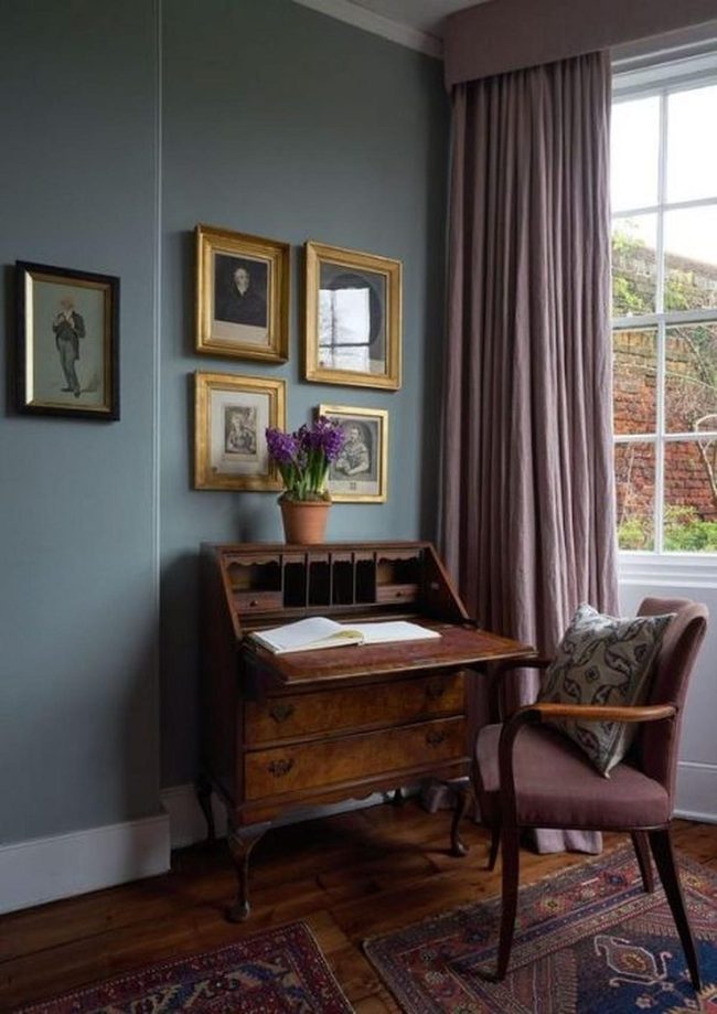 Golden Frames, Purple Blooms, Green Walls