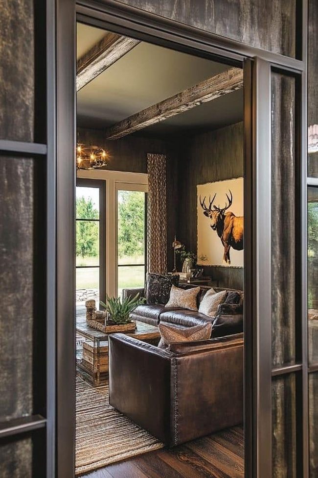 Leather Sofa In Dark Oak Interior
