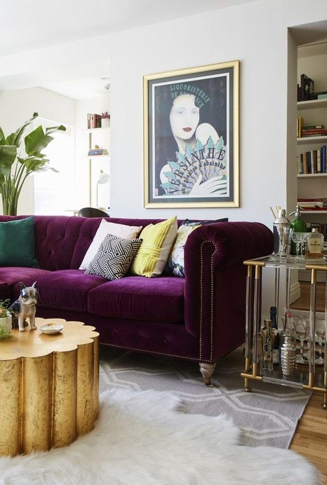 Purple Sofa With Gold Accents