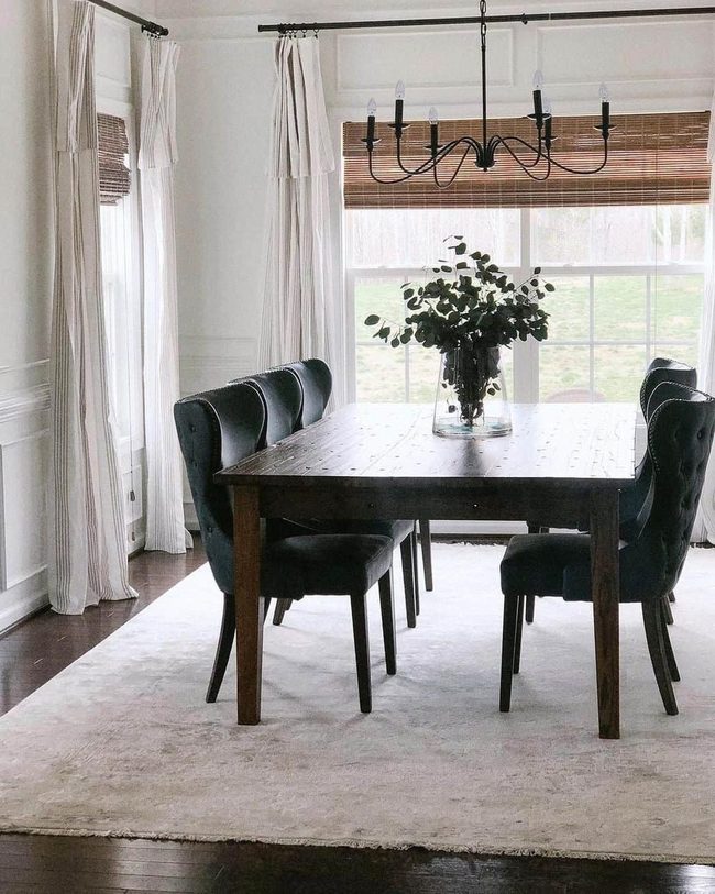 Black Chandelier Blue Velvet Dining