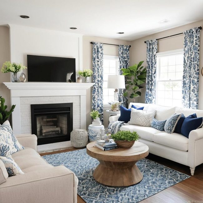 Earth Tone Curtains Define Sitting Area