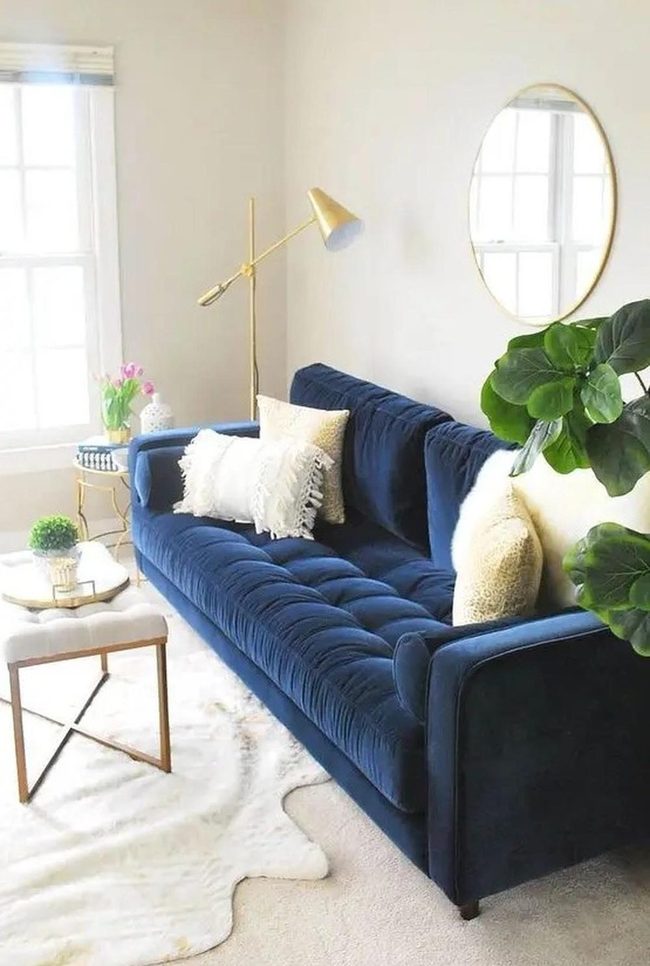 Deep Blue Couch Golden Accents