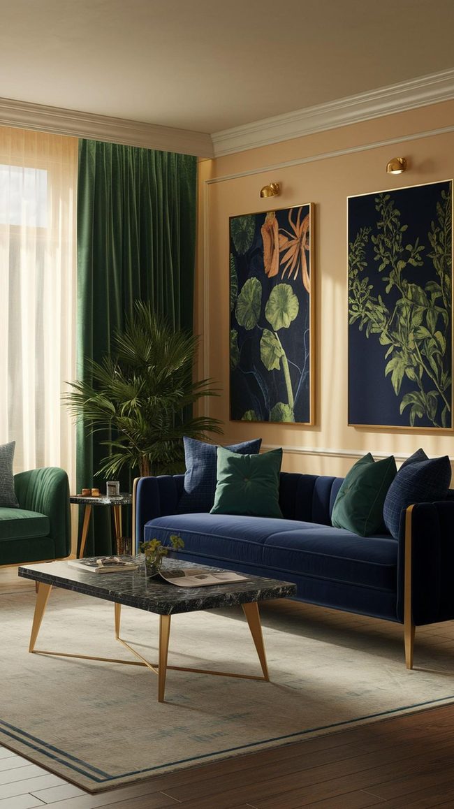 Navy Blue With Emerald Green Elements