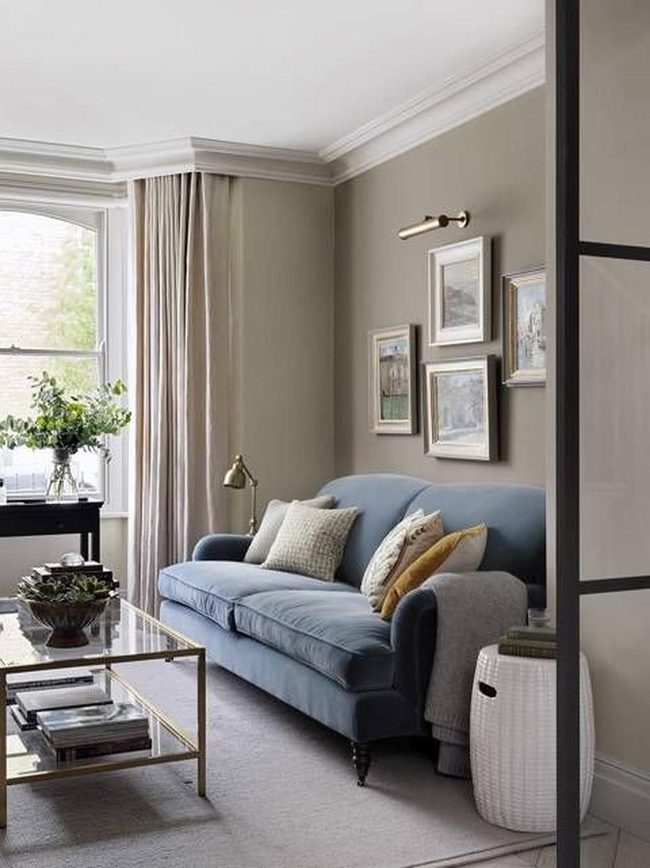 Blue Sofas Golden Accents Light