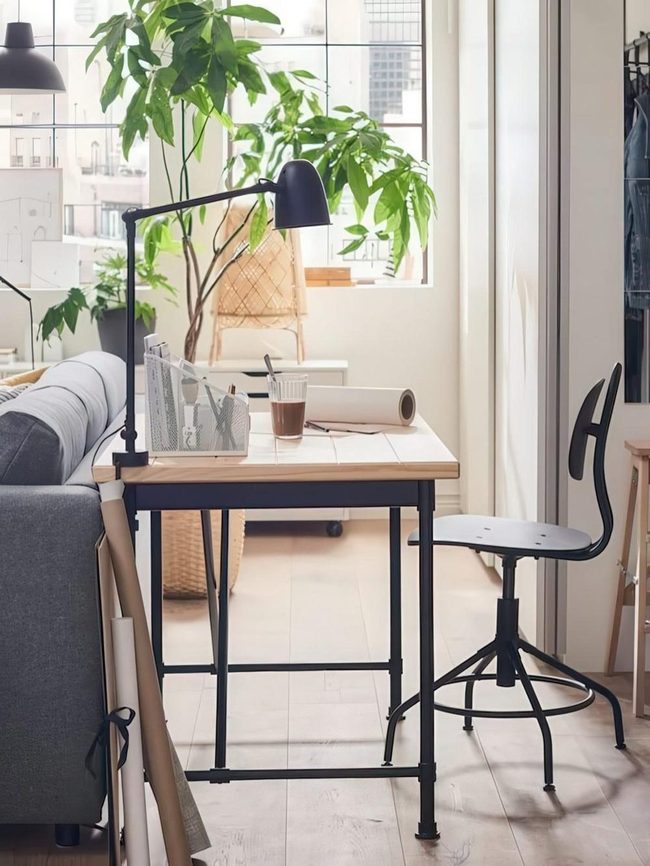 Sunlit Wood Desk With Industrial Black Details