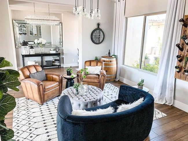 Gray Tufted Ottoman With Barrel Chairs