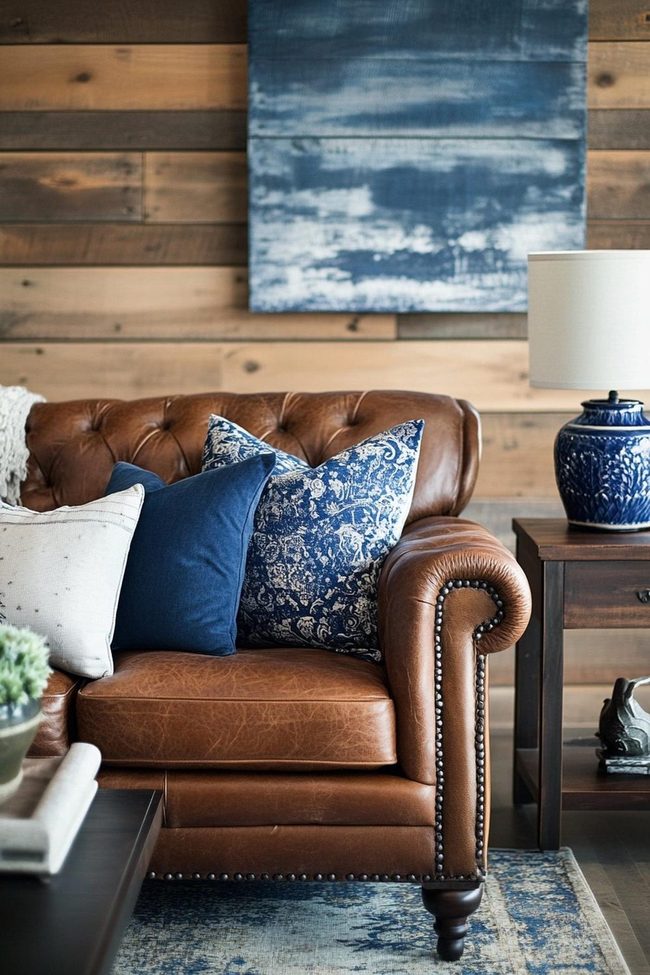 Blue Fabrics Meet Cognac Leather