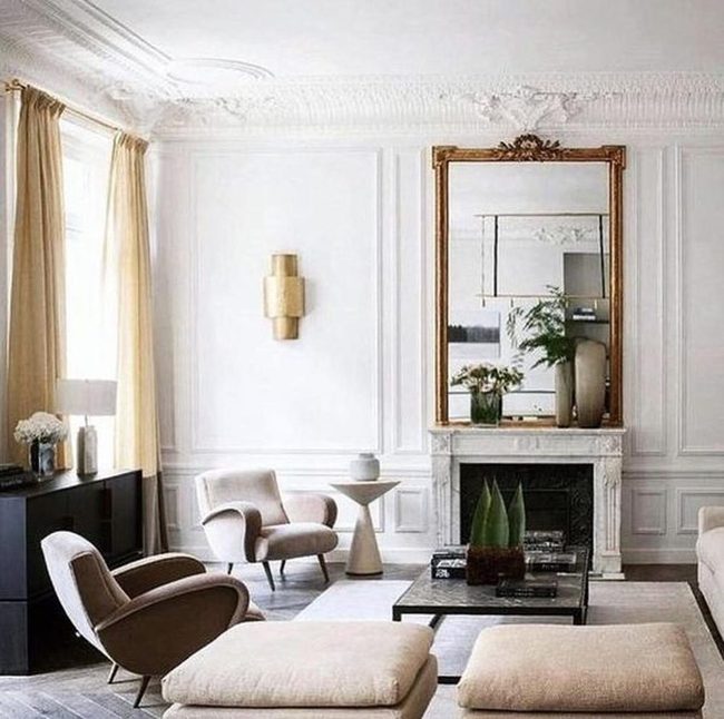Gold Mirrors Frame Marble Fireplace