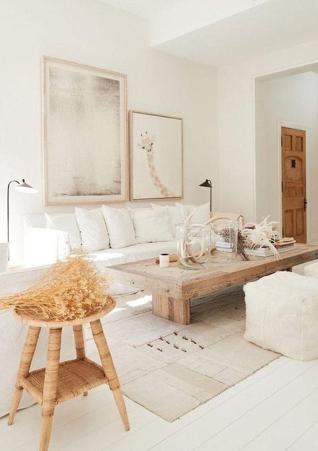 Light-Filled White Living Room With Wood